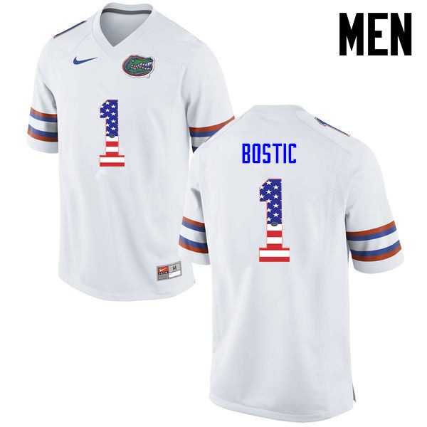 NCAA Florida Gators Jonathan Bostic Men's #1 USA Flag Fashion Nike White Stitched Authentic College Football Jersey GHE6064FD